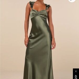 Lulu's Olive Green Satin Maxi Dress